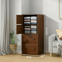 Premium Nordic Walnut 4-Layer Wooden Storage Cabinet with Doors