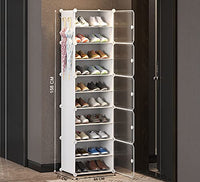 Premium 10-Layer Plastic Shoe Storage Cabinet with Doors & Side Hooks – White