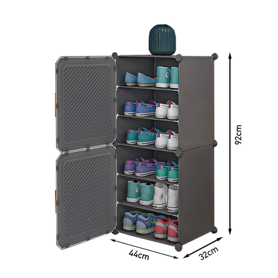 Premium 6-Layer 2-Door Plastic Shoe Storage Cabinet – Grey