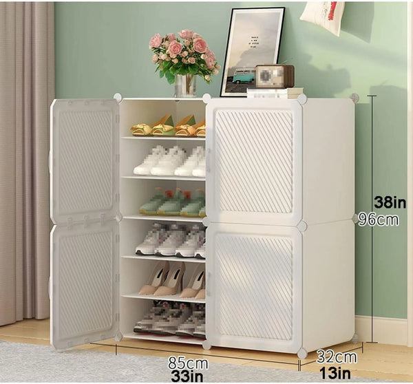 Premium 12-Layer 4-Door Plastic Shoe Storage Cabinet – White