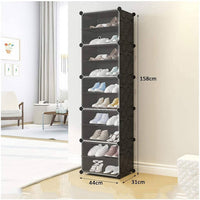 Premium Double Column 10-Layer Plastic Shoe Storage Cabinet with Doors | Modular Dustproof Shoe Organizer | Black