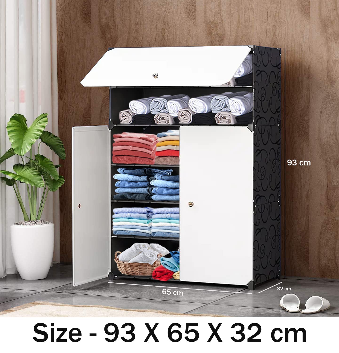 Premium 3-Door 6-Layer Plastic Shoe Storage Cabinet – Black & White