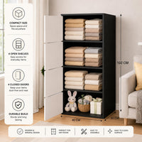 Premium Nordic Black & White 4-Layer Wooden Storage Cabinet with Doors