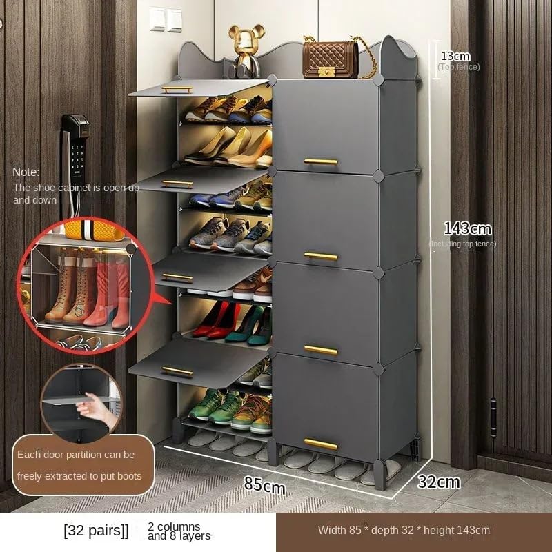 Premium 16-Shelf 8-Door Plastic Shoe Storage Cabinet – Grey