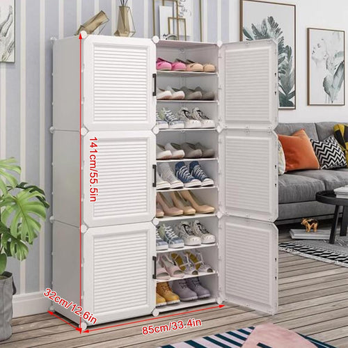 Premium 18-Layer 6-Door Plastic Shoe Storage Cabinet – White