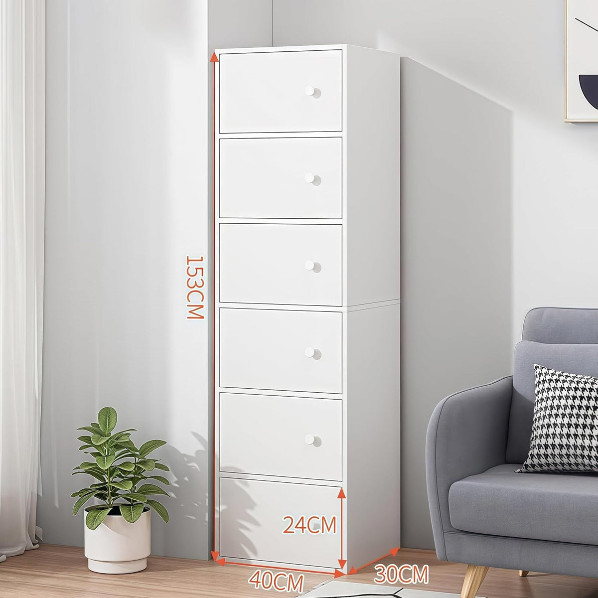 Premium Nordic White 6-Layer Wooden Storage Cabinet with Doors