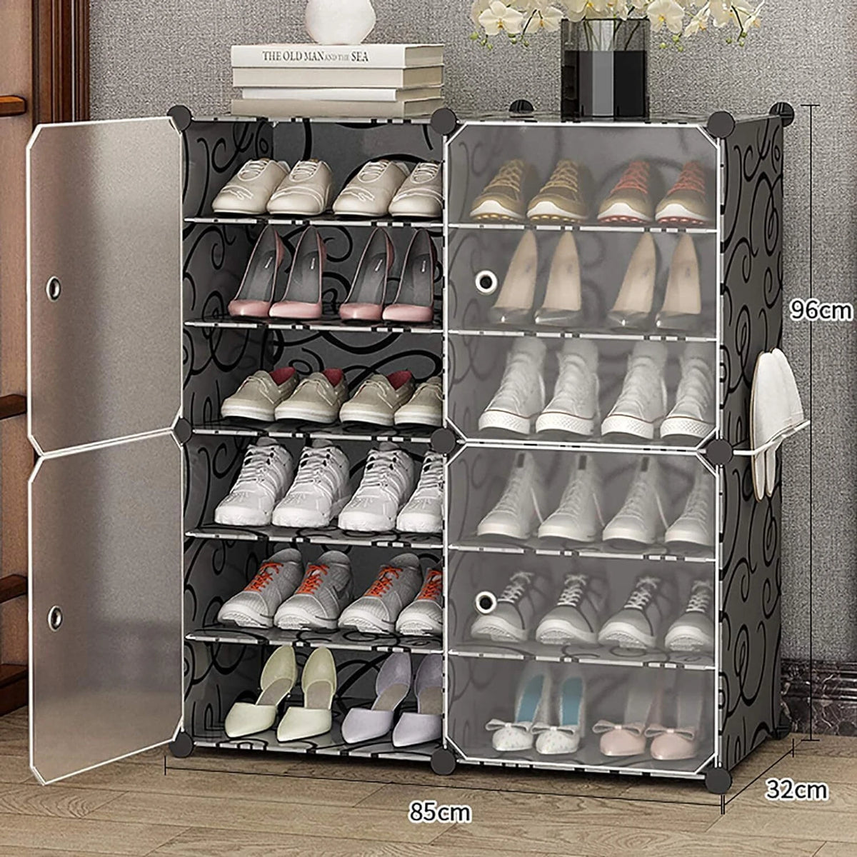 Premium 12-Shelf 4-Door Plastic Storage Cabinet – Black