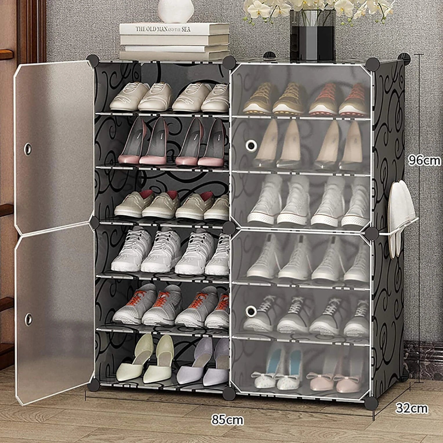 Premium 12-Shelf 4-Door Plastic Storage Cabinet – Black