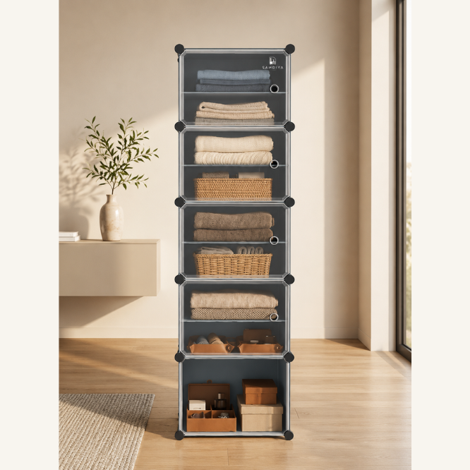 Premium 10-Layer Plastic Shoe Storage Cabinet with Doors – Grey