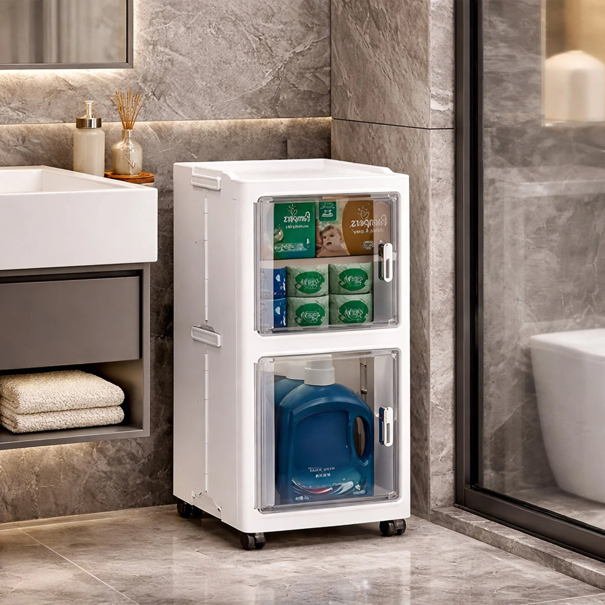 Premium 2-Layer Foldable Plastic Storage Cabinet – White