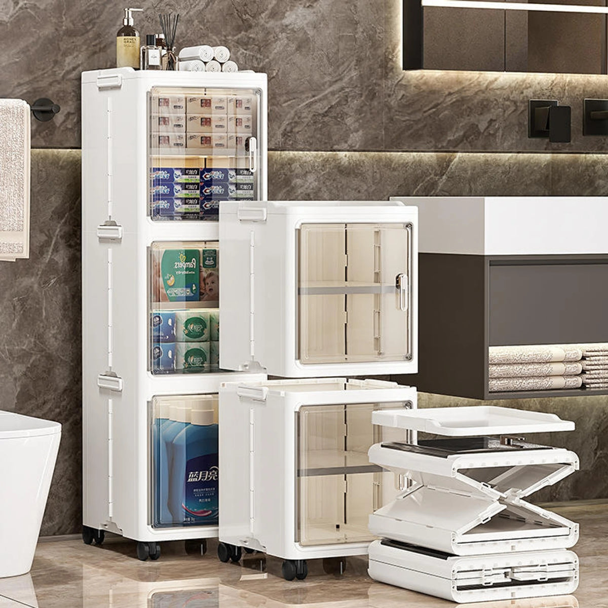 Premium 2-Layer Foldable Plastic Storage Cabinet – White
