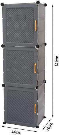Premium Compact 3-Door 9-Layer Plastic Shoe Storage Cabinet | Dustproof Modular Shoe Rack | Grey