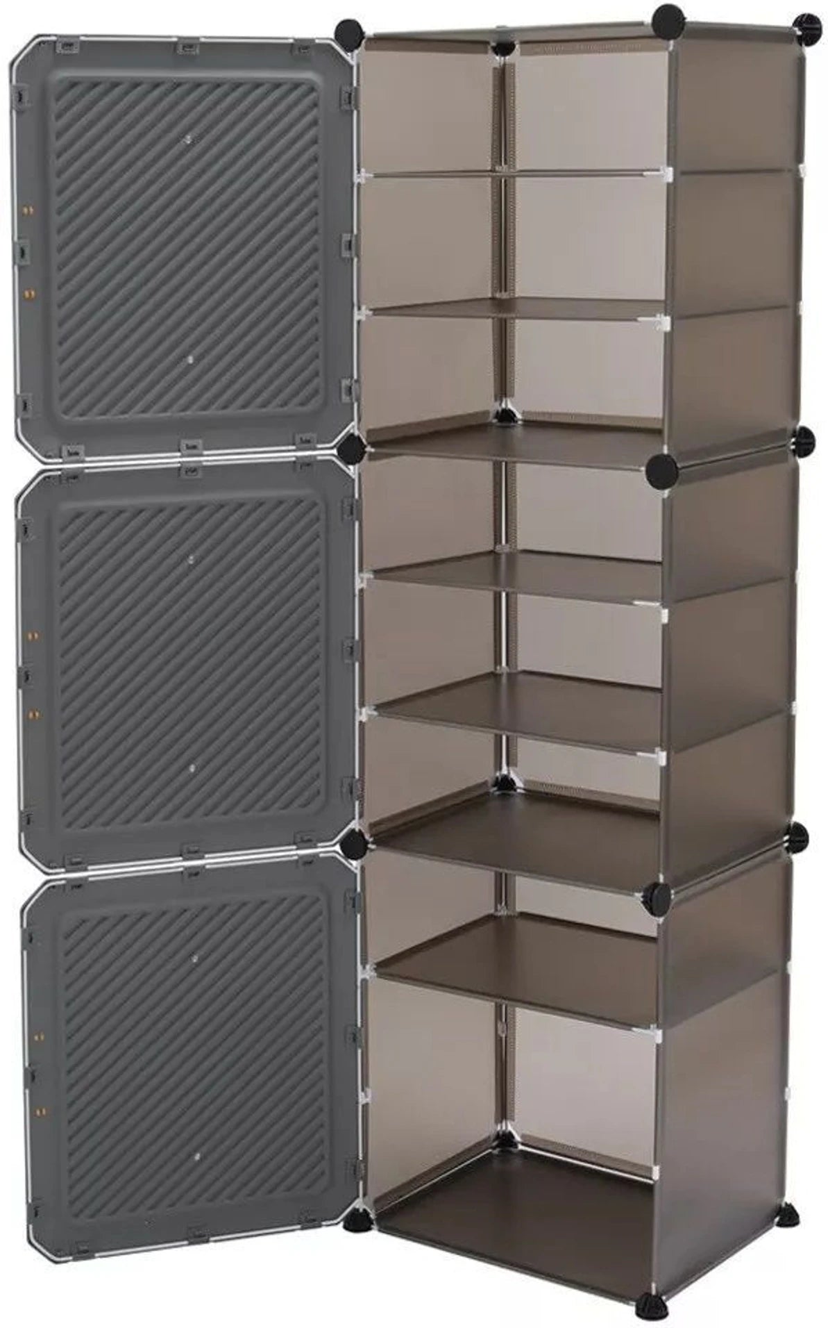 Premium Compact 3-Door 9-Layer Plastic Shoe Storage Cabinet | Dustproof Modular Shoe Rack | Grey