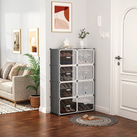 Premium 8-Door 16-Shelf Modular Plastic Shoe Storage Cabinet – Black