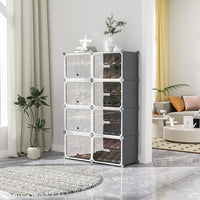 Premium 8-Door 16-Shelf Modular Plastic Shoe Storage Cabinet – Black