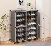 Premium 12-Layer Plastic Shoe Storage Cabinet with Doors | Dustproof Modular Shoe Organizer | Grey