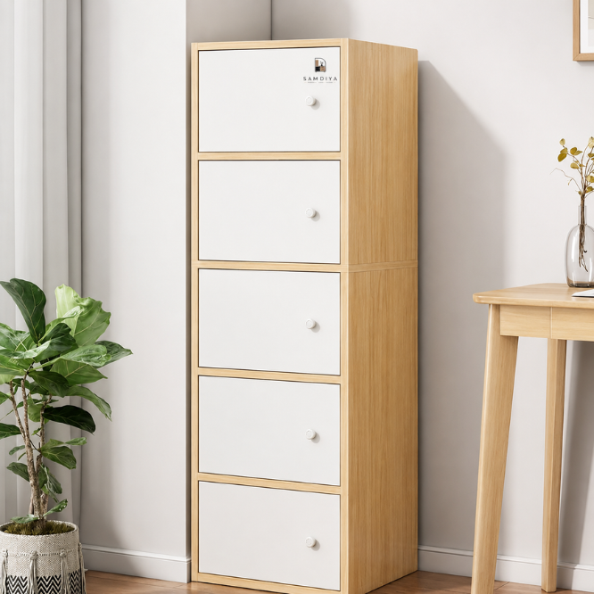 Premium Nordic Maple 5-Layer Wooden Storage Cabinet with Doors
