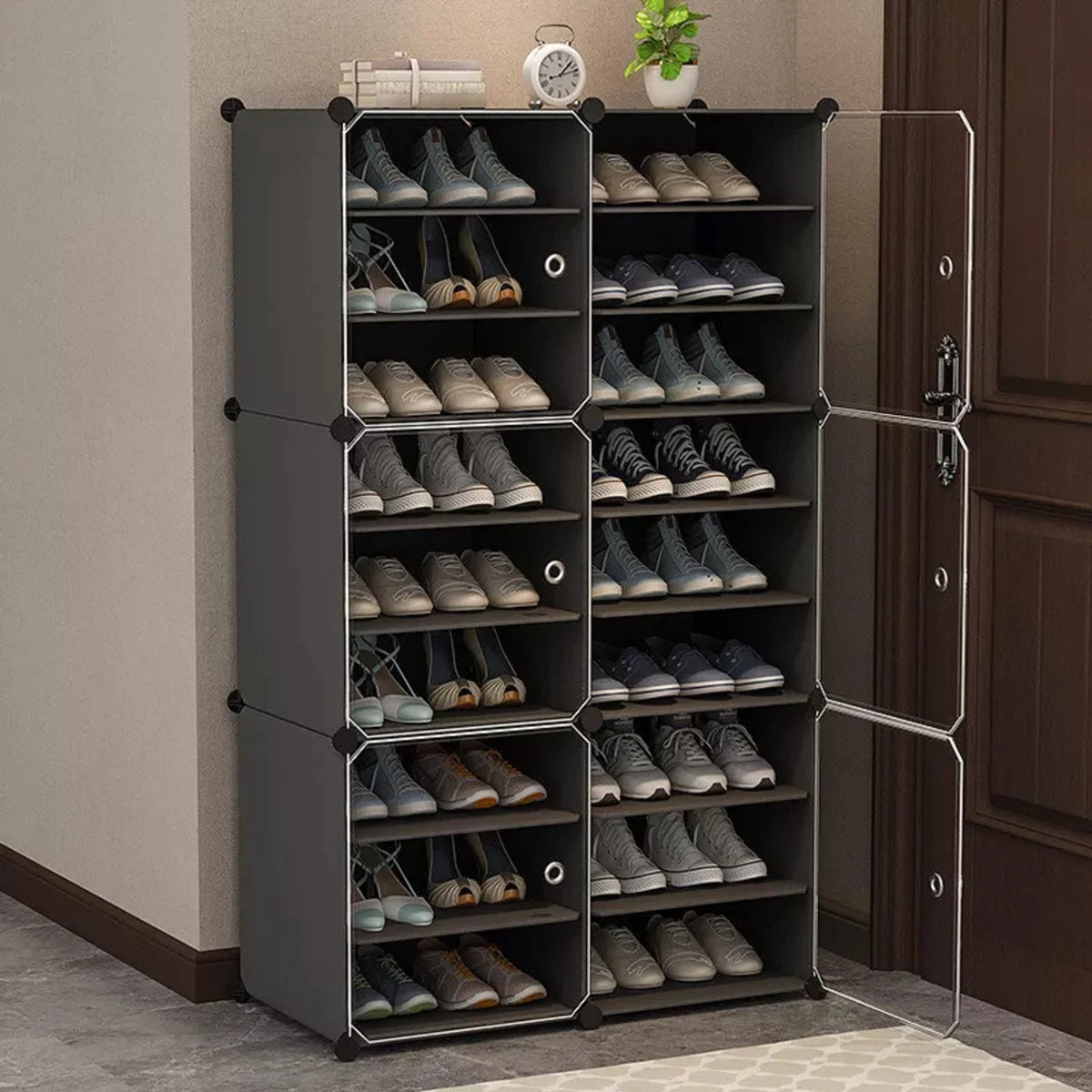 Premium Slim 6-Door 18-Layer Plastic Shoe Storage Cabinet | Dustproof Modular Shoe Rack | Grey