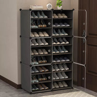 Premium Slim 6-Door 18-Layer Plastic Shoe Storage Cabinet | Dustproof Modular Shoe Rack | Grey