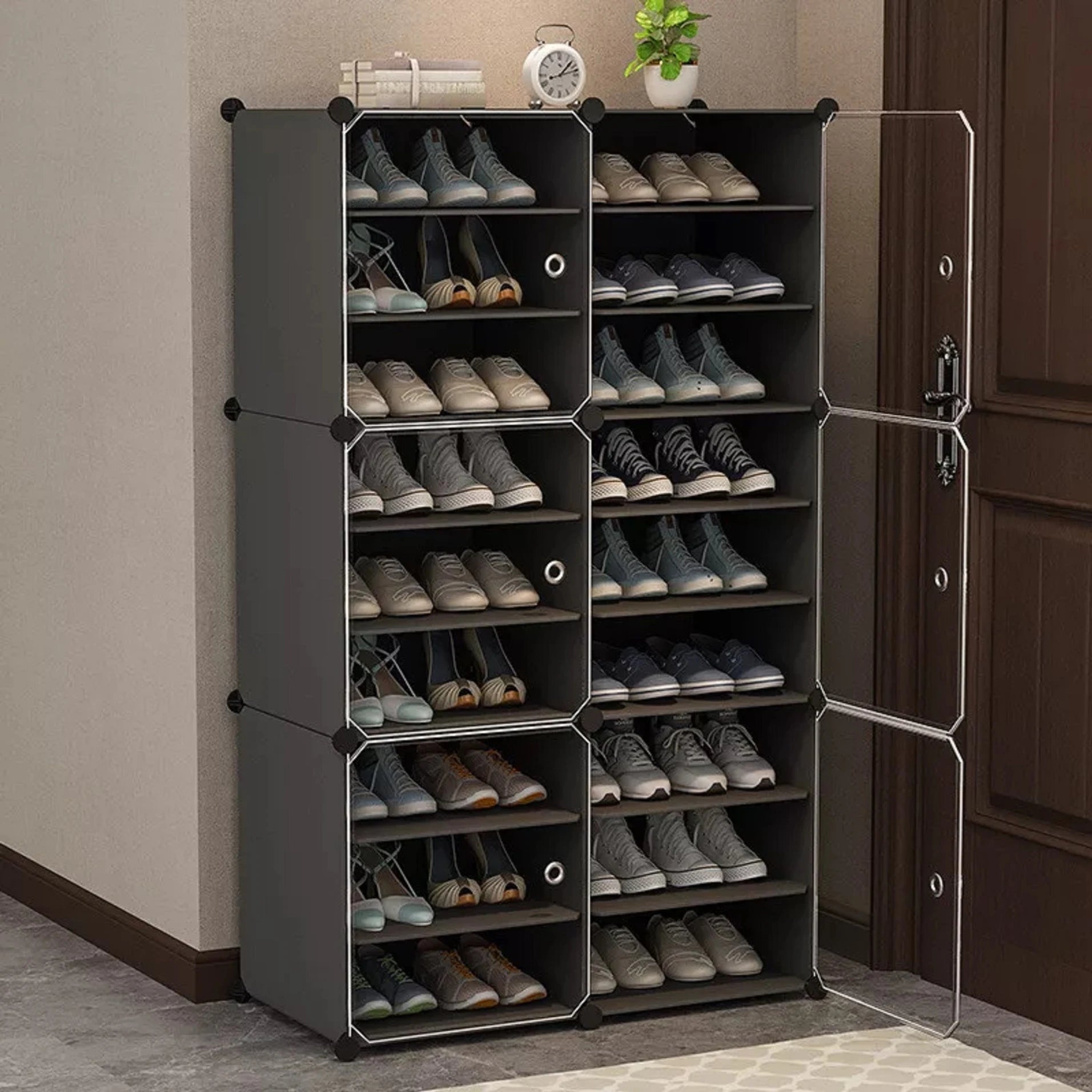 Premium Slim 6-Door 18-Layer Plastic Shoe Storage Cabinet | Dustproof Modular Shoe Rack | Grey