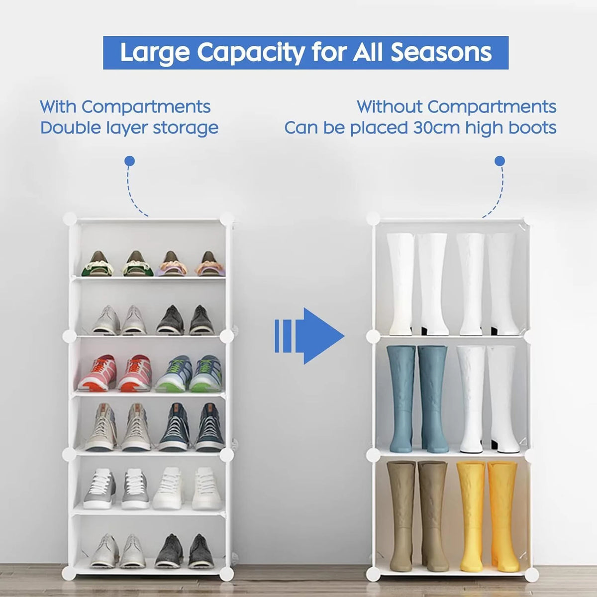 Premium 12-Layer Plastic Shoe Storage Cabinet with Doors | Dustproof Modular Shoe Organizer | White