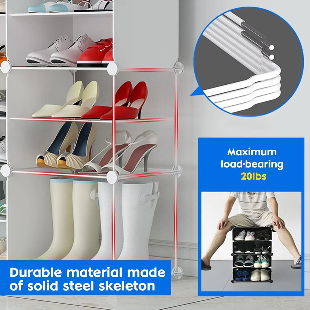 Premium 12-Layer Plastic Shoe Storage Cabinet with Doors | Dustproof Modular Shoe Organizer | White