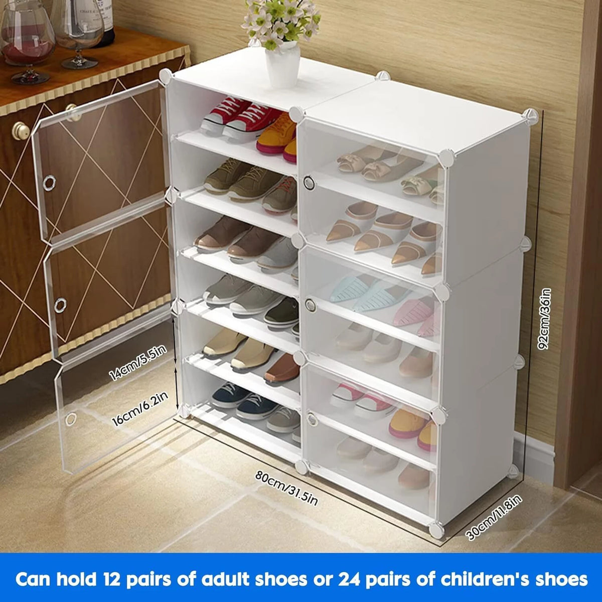 Premium 12-Layer Plastic Shoe Storage Cabinet with Doors | Dustproof Modular Shoe Organizer | White