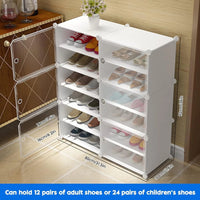 Premium 12-Layer Plastic Shoe Storage Cabinet with Doors | Dustproof Modular Shoe Organizer | White