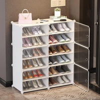 Premium 12-Layer Plastic Shoe Storage Cabinet with Doors | Dustproof Modular Shoe Organizer | White