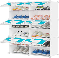 Premium 6-Door 12-Shelf Modular Plastic Shoe Storage Cabinet – White & Blue