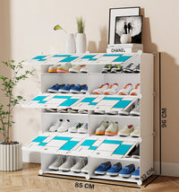 Premium 6-Door 12-Shelf Modular Plastic Shoe Storage Cabinet – White & Blue