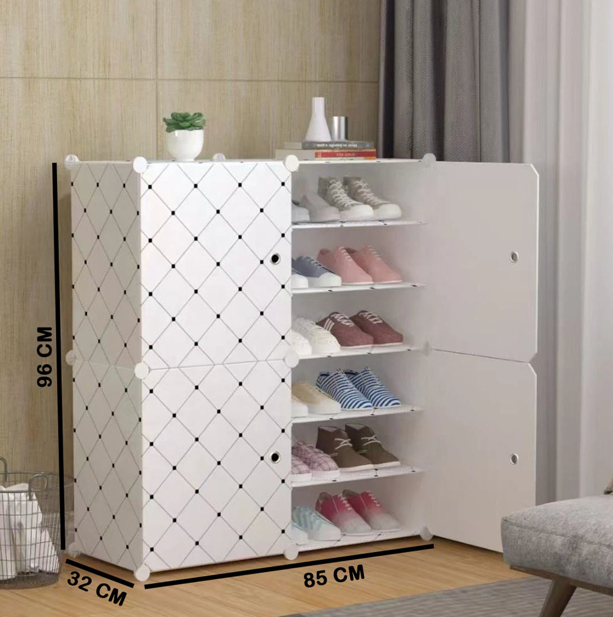 Premium 4-Door 12-Shelf Plastic Shoe Storage Cabinet | Dustproof Modular Shoe Organizer | White