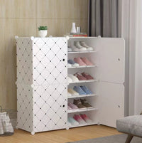 Premium 4-Door 12-Shelf Plastic Shoe Storage Cabinet | Dustproof Modular Shoe Organizer | White