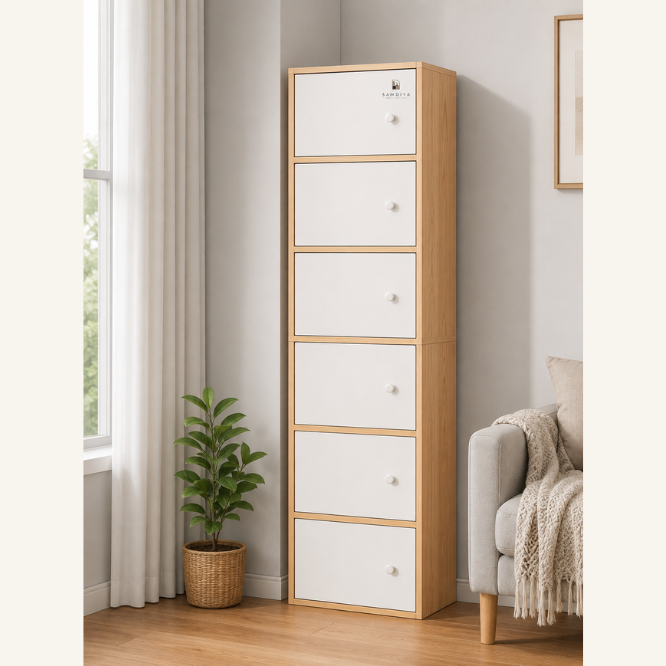 Premium Nordic Maple 6-Layer Wooden Storage Cabinet with Doors