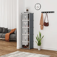 Premium 5-Door 10-Shelf Plastic Shoe Storage Cabinet | Dustproof Modular Shoe Rack | Grey