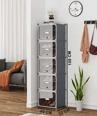 Premium 5-Door 10-Shelf Plastic Shoe Storage Cabinet | Dustproof Modular Shoe Rack | Grey