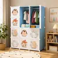Premium 12-Door Superhero-Print Kids Plastic Wardrobe – Blue