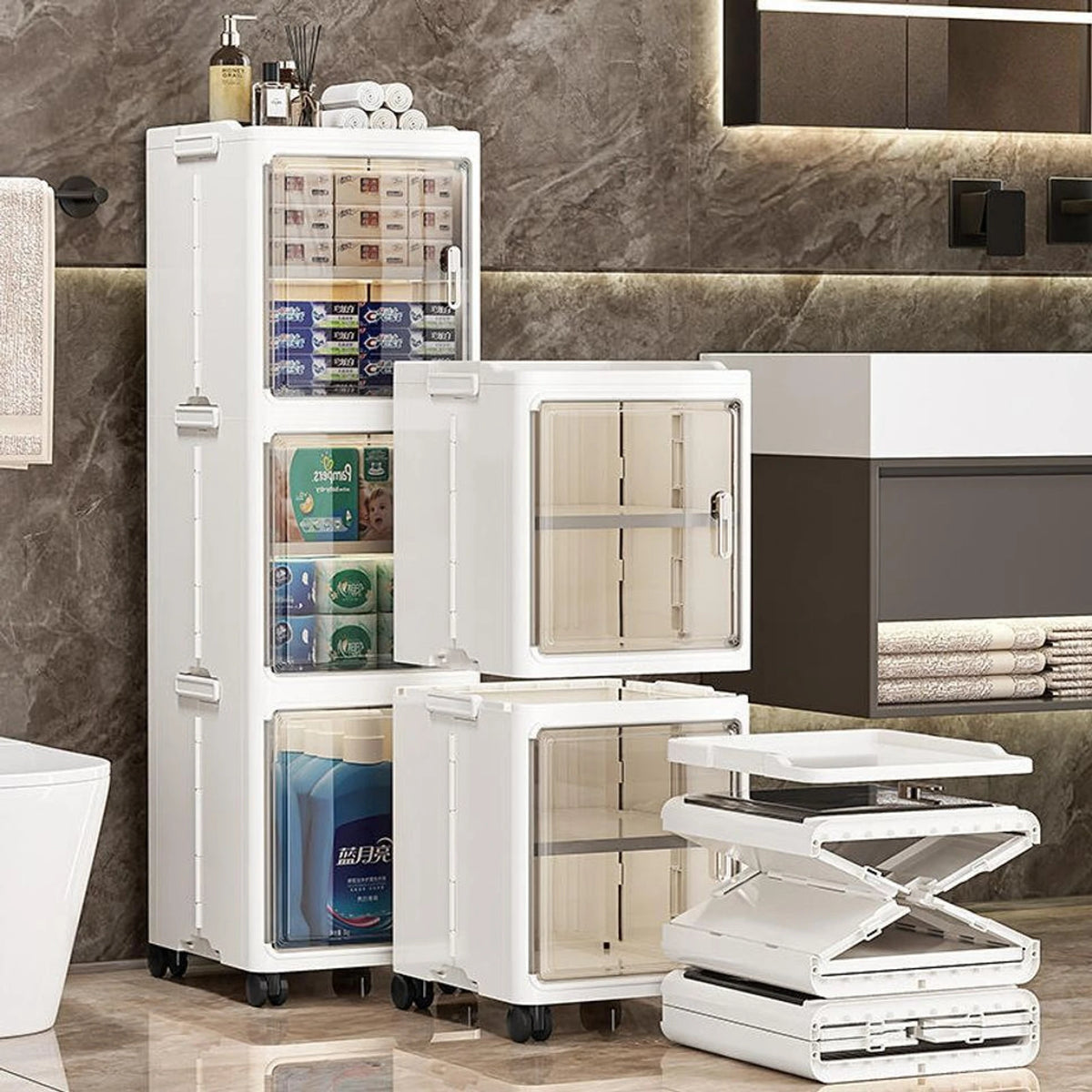 Premium 3-Door 6-Shelf Foldable Plastic Storage Cabinet – White
