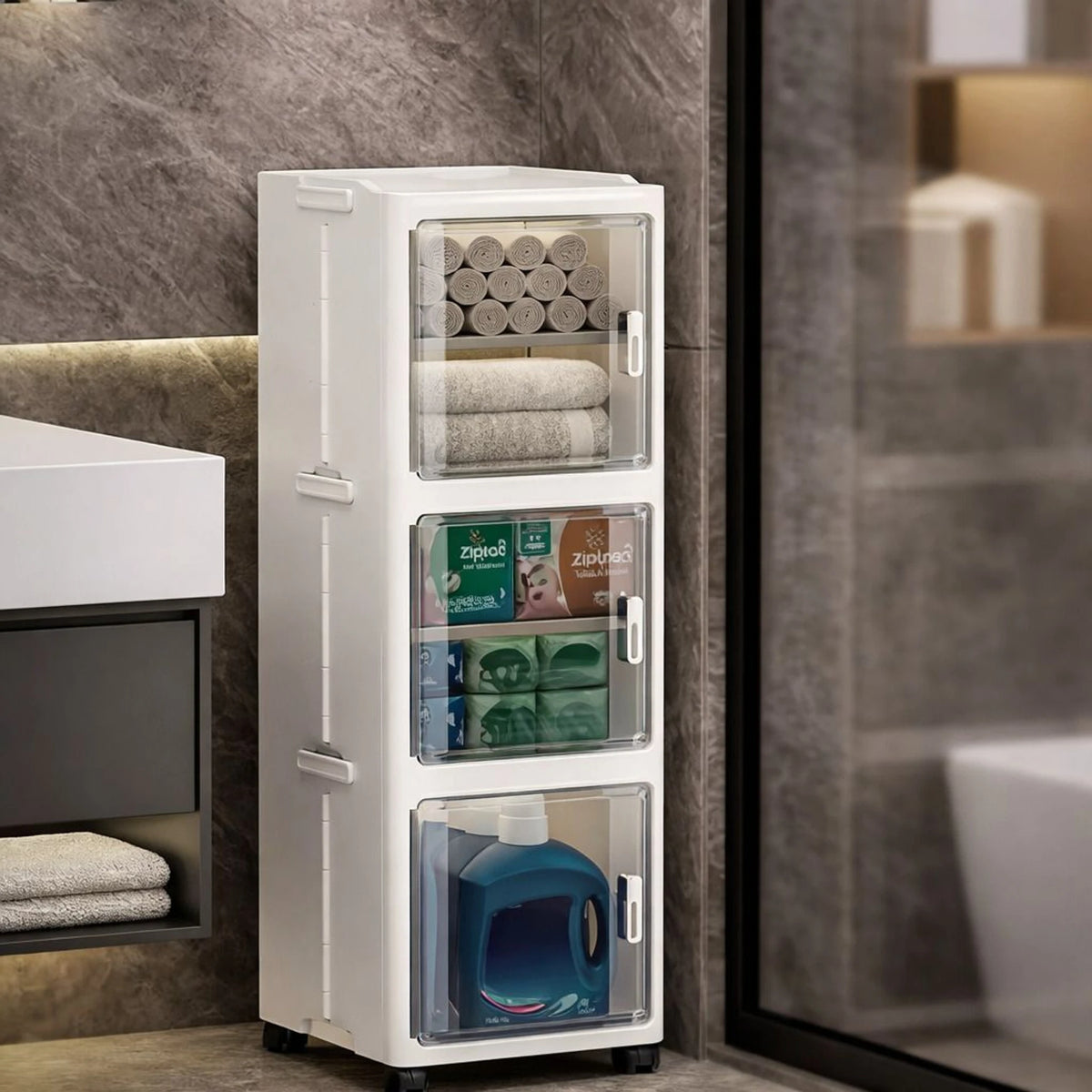 Premium 3-Door 6-Shelf Foldable Plastic Storage Cabinet – White