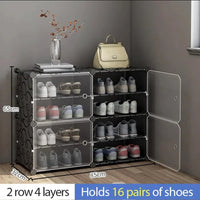Premium 4-Door 8-Shelf Plastic Shoe Storage Cabinet | Dustproof Modular Shoe Rack | Black