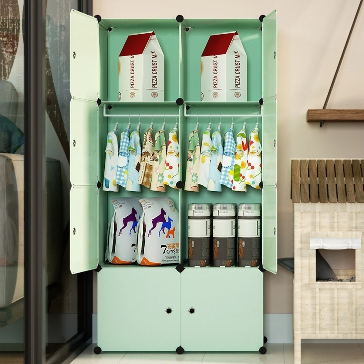 Premium 8-Cube Kids Modular Plastic Wardrobe Cabinet – Green