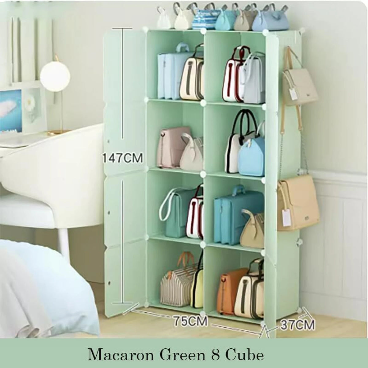 Premium 8-Cube Kids Modular Plastic Wardrobe Cabinet – Green