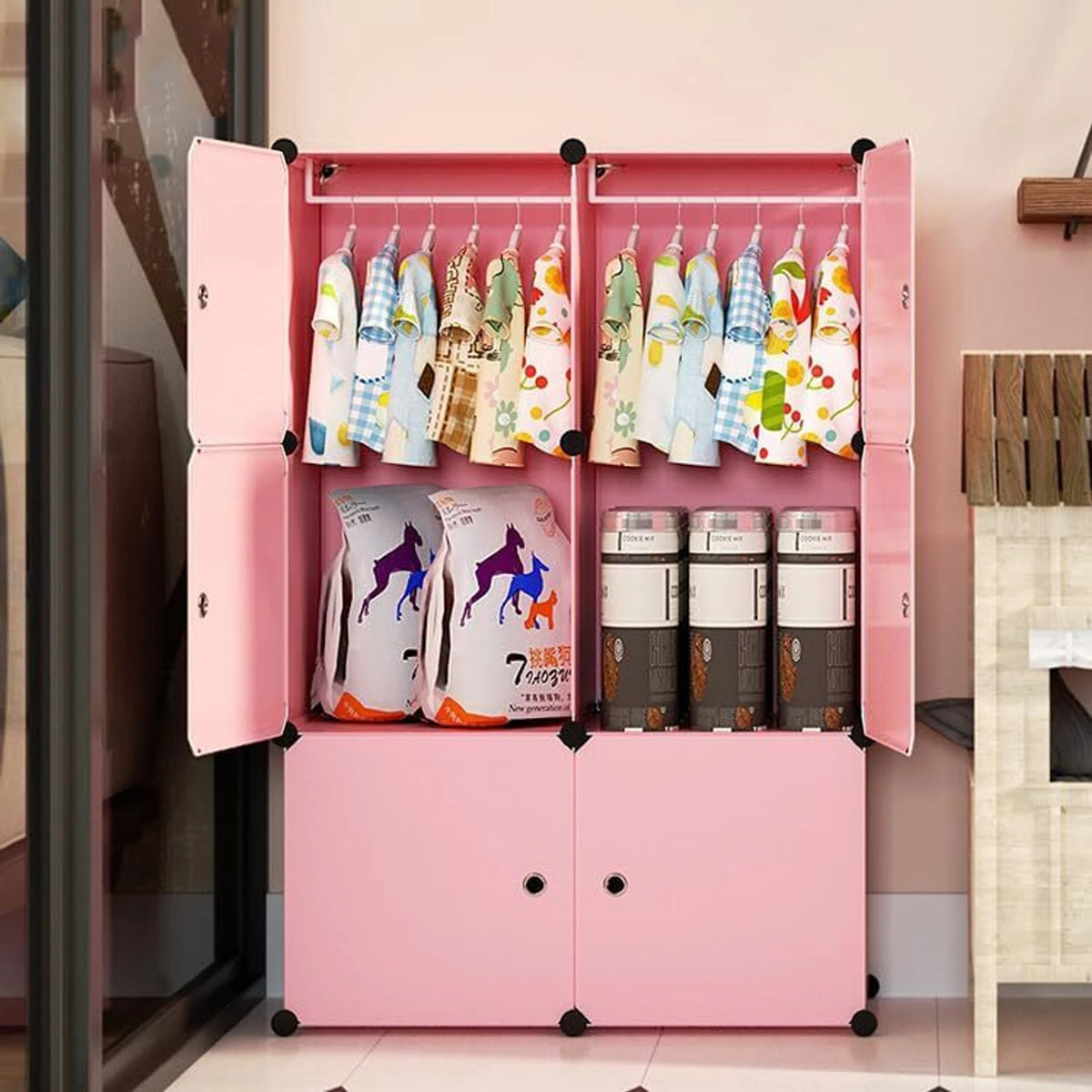 Premium 6-Door 6-Shelf Kids Modular Plastic Wardrobe Cabinet – Pink