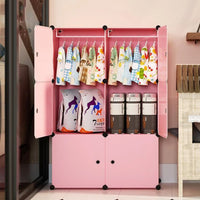 Premium 6-Door 6-Shelf Kids Modular Plastic Wardrobe Cabinet – Pink