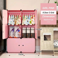 Premium 6-Door 6-Shelf Kids Modular Plastic Wardrobe Cabinet – Pink