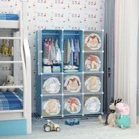 Premium 12-Door Jungle-Print Kids Plastic Wardrobe – Blue