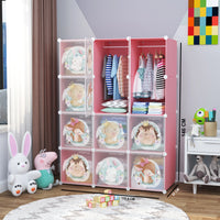 Premium 12-Door Princess-Print Kids Plastic Wardrobe – Pink