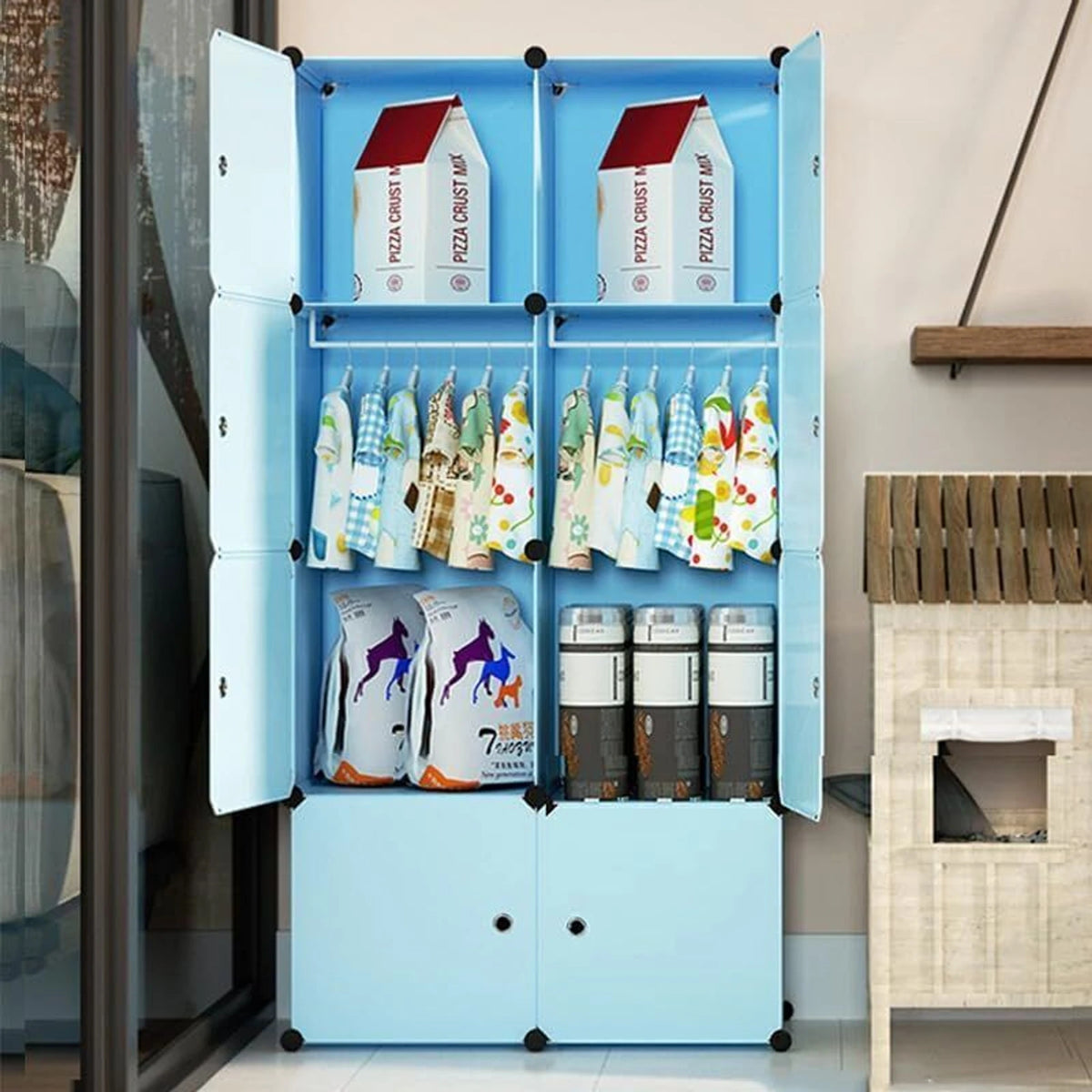 Premium 8-Door 8-Shelf Kids Modular Plastic Wardrobe Cabinet – Blue