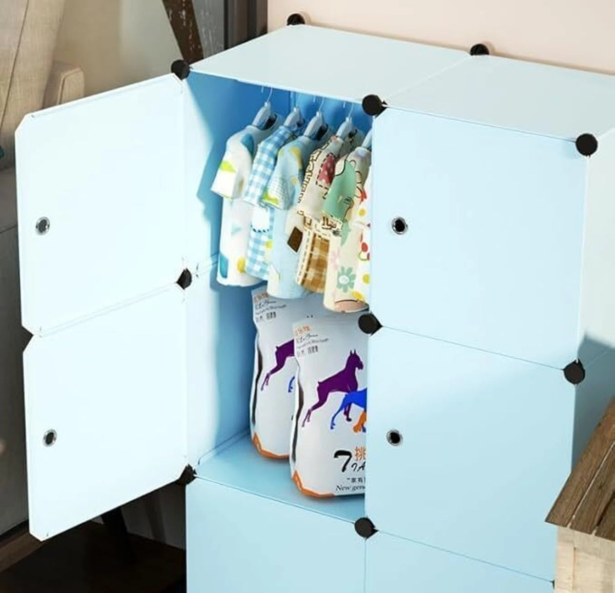 Premium 8-Door 8-Shelf Kids Modular Plastic Wardrobe Cabinet – Blue