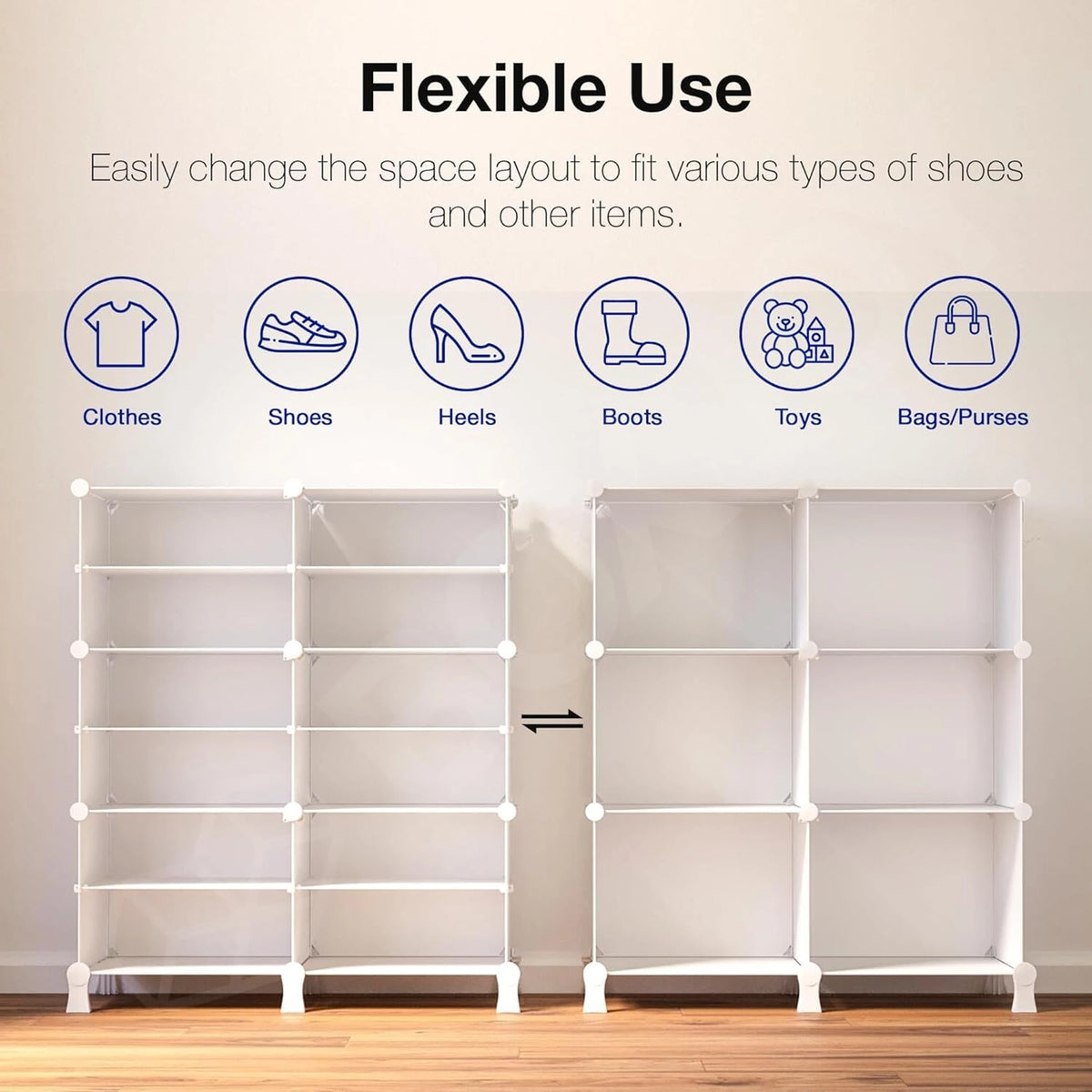 Premium 6-Door 12-Shelf Modular Plastic Shoe Storage Cabinet – Black